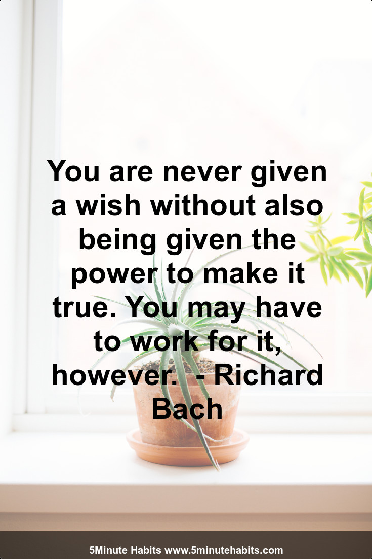 You are never given a wish without also being given the power to make it true. You may have to work for it, however.  - Richard Bach